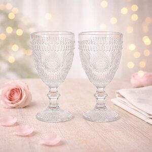 Circa Vintage Inspired Glass Goblets Set of 2 Elegant Tableware Cottage Home Déc